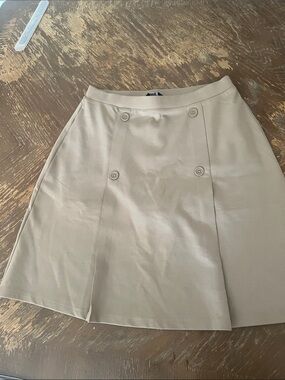 Lands' End Khaki Button-Front A-Line Skirt